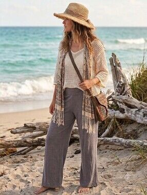 The Earth Collection Grey 100% Raw Cotton Wide Leg Pants Size XL